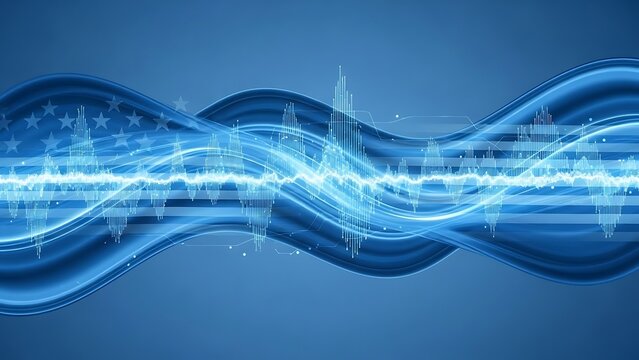 Abstract blue wave background with United States of America flag element - Powered by Adobe