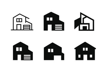 Home Design Icon Set. Home exterior design and curb appeal. Icon set. Set Logo of home exterior design and curb appeal: modern house facade. harmonious logo