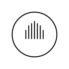Vector illustrations of a metal volume knob, a bar chart, and a barcode set are isolated on white with a black icon like a music instrument or pencil tool