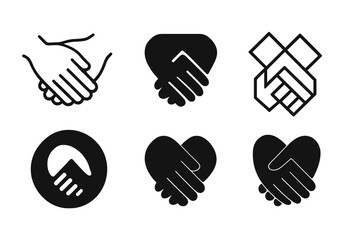 Fototapeta premium Entwined Hands Logos. Close-up photographs of hands touching or entwining. Icon set. Set Logo of hands entwined: two hands holding. harmonious logo variations
