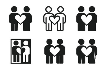 Healthy Boundaries Logos. Healthy boundaries in love. Icon set. Set Logo of healthy boundaries in love: two figures with a shared heart but defined space.