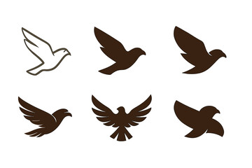 Obraz premium Falcon Logo Variations. Falcons. Icon set. Set Logo of Falcons: Falcon in Flight. harmonious logo variations of the same emblematic concept (Minimal outline,