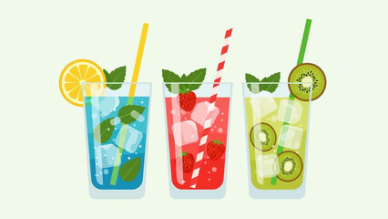 Refreshing Summer Drinks with Fruit and Mint on a Light Background