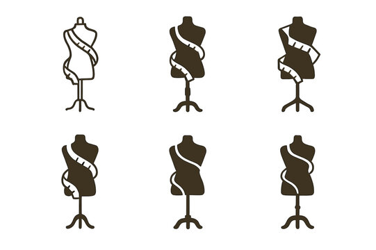 Fashion Logo Variations. Personalized fashion and custom clothing. Icon set. Set Logo of personalized fashion and custom clothing: mannequin with measuring