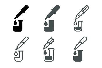 Science Experiment Icons. Science experiment setup. Icon set. Set Logo of science experiment setup: pipette and liquid drop. harmonious logo variations of the