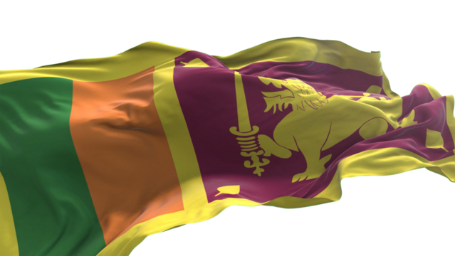 Sri Lanka flag - 3D realistic waving flag on transparent png. Background with transparency