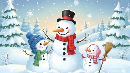 Cute illustrated snowman family