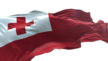 Tonga flag - 3D realistic waving flag on transparent png. Background with transparency
