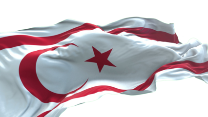 Turkish Republic of Northern Cyprus flag - 3D realistic waving flag on transparent png. Background with transparency