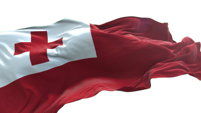 Tonga flag - 3D realistic waving flag on transparent png. Background with transparency