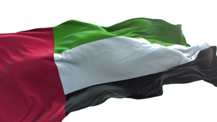 United Arab Emirates flag - 3D realistic waving flag on transparent png. Background with transparency