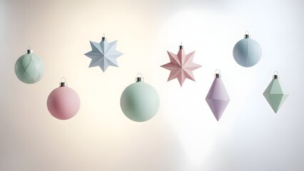 Minimal pastel christmas ornaments on a soft background