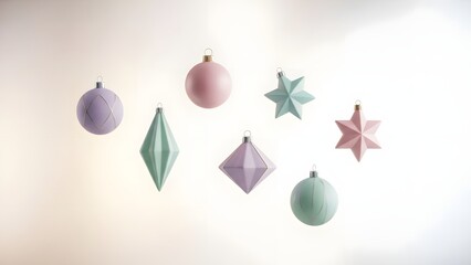 Minimal pastel christmas ornaments on a soft background