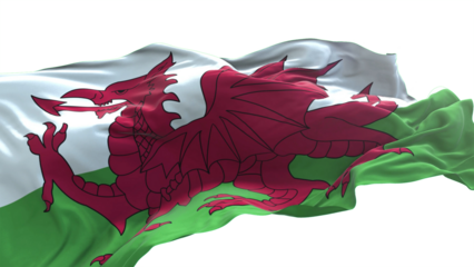 Wales flag - 3D realistic waving flag on transparent png. Background with transparency