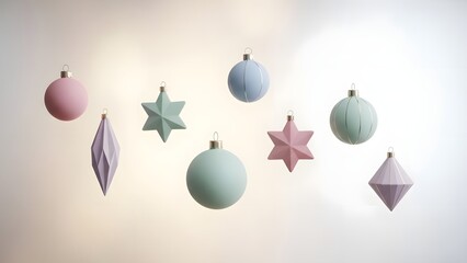 Minimal pastel christmas ornaments on a soft background