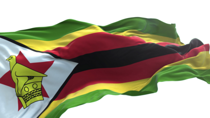Zimbabwe flag - 3D realistic waving flag on transparent png. Background with transparency