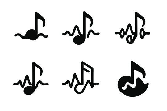 Singing Technique Icons. Singing and voice modulation techniques. Icon set. Set Logo of Singing and voice modulation techniques: musical note with wave