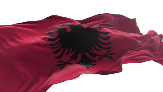 Albania flag - 3D realistic waving flag on green screen background for chroma key