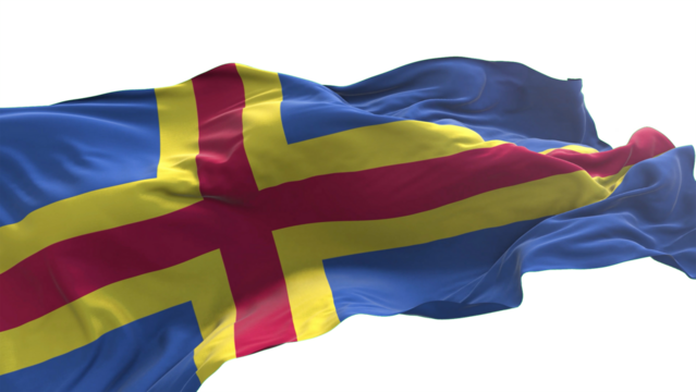 Aland flag - 3D realistic waving flag on transparent png. Background with transparency