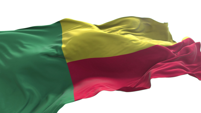 Benin flag - 3D realistic waving flag on transparent png. Background with transparency