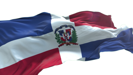 Dominican Republic flag - 3D realistic waving flag on transparent png. Background with transparency