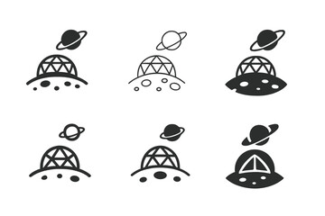 Fototapeta premium Planetary Colonization Logos. Space exploration and planetary colonization. Icon set. Set Logo of space exploration and planetary colonization: dome colony on