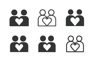 Healthy Boundaries Logos. Healthy boundaries in love. Icon set. Set Logo of healthy boundaries in love: two figures with a shared heart but defined space.