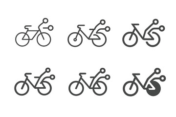 Smart Bicycle Logos. Future of mobility. Icon set. Set Logo of future of mobility: bicycle with smart connectivity lines. harmonious logo variations of the