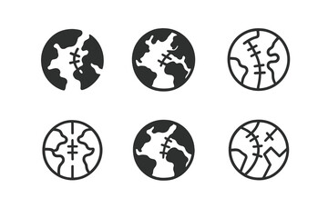 Obraz premium Antique Map Logos. Antique map restoration process. Icon set. Set Logo of antique map restoration process: globe with repair stitches. harmonious