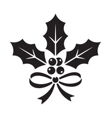 Christmas Holly Berry Silhouette Vector Clip art with Bow, Holiday Botanical Decoration.