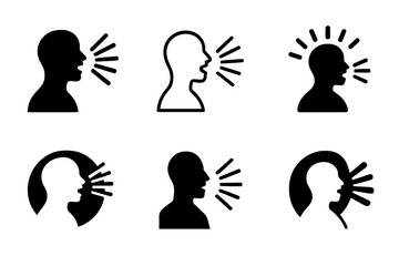 Singing Techniques Icons. Singing and voice modulation techniques. Icon set. Set Logo of Singing and voice modulation techniques: singer silhouette with