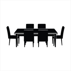 Dining table and six chairs silhouette icon graphic element design