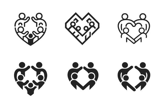 Fitness Challenge Icons. A group of friends doing a fitness challenge together, encouraging each other. Icon set. Set Logo of a fitness challenge: group