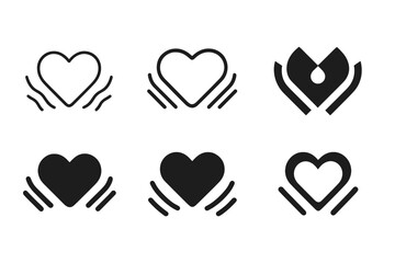 Heart Harmony Icons. Healthy boundaries in love. Icon set. Set Logo of healthy boundaries in love: heart with radiating calm waves. harmonious logo variations