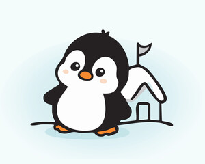 Glacial north pole penguin illustration Hand Draw Art