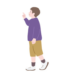 斜め上を指をさしている男の子　フラットイラスト