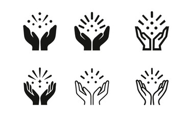 Fototapeta premium Wish Logo Variations. Wish. Icon set. Set Logo of wish: open hands releasing light. harmonious logo variations of the same emblematic concept, each with