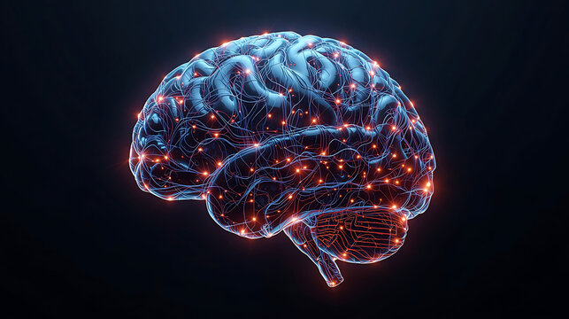 Artificial intelligence brain concept, glowing neural network