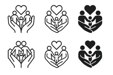 Shared Responsibilities Icons. Love and bonding through shared responsibilities (family, work). Icon set. Set Logo of love and bonding through shared