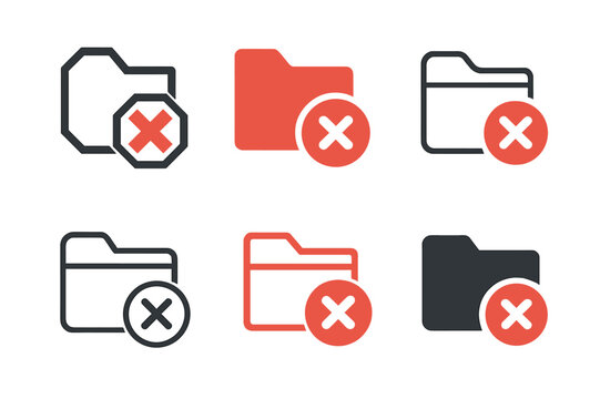 Error Log Icons. Error Log Analysis. Icon set. Set Logo of Error Log Analysis: folder with red cross mark. harmonious logo variations of the same emblematic