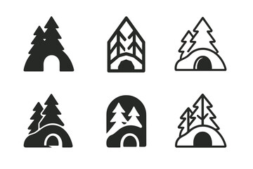 Fototapeta premium Lair Logo Variations. Lair. Icon set. Set Logo of lair: hidden forest burrow. harmonious logo variations of the same emblematic concept, each with different