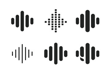 Obraz premium Voice Technology Logos. Voice-enabled technology. Icon set. Set Logo of voice-enabled technology: Sound wave pattern. harmonious logo variations of the same