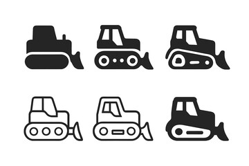 Naklejka premium Bulldozer Icon Set. Bulldozer. Icon set. Set Logo of bulldozer: side view of bulldozer. harmonious logo variations of the same emblematic concept (Flat solid,