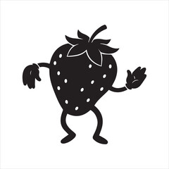 Whimsical cartoon strawberry character icon black silhouette