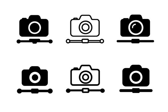 Photography Logo Set. Photography and videography services. Icon set. Set Logo of photography and videography services: camera on slider. harmonious logo