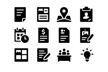 Pre-Production Icon Set. Pre-production. Solid icon set of pre-production: script, storyboard, location scout, casting call, production schedule, budget sheet,