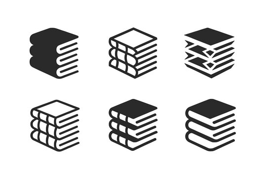 Bookbinding Logo Variations. Historic bookbinding process. Icon set. Set Logo of historic bookbinding process: stack of hand-sewn signatures. harmonious logo