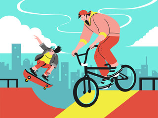 Fototapeta premium BMX & Skater Duo — Ramp Collaboration