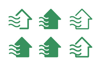 Green Building Icons. Green Building Practices. Icon set. Set Logo of Green Building Practices: Passive Ventilation. harmonious logo variations of the same