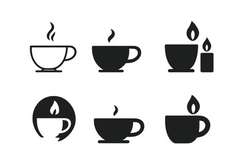 Self-Care Icon Set. Self-care Sunday routines. Icon set. Set Logo of tea and candle. harmonious logo variations of the same emblematic concept (Symmetrical